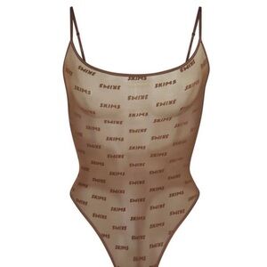 SKIMS Afterhours Mesh Logo Bodysuit Jasper Large